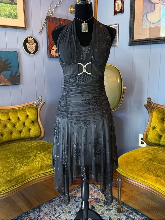 Vintage Y2K Taboo Asymmetrical Whimsigoth Witchy Fairy Halter Cocktail Dress - Picture 2 of 10